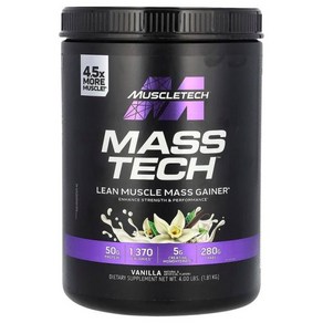 MuscleTech Mass Tech 순근육 매스 게이너 바닐라 1.81kg(4lbs), 1.81kg, 1개