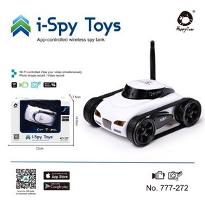 EBORUI 272 미니 I-spy RC 탱크 자동차 와이파이 FPV 30W 픽셀 카메라 폰 패드 팟 컨트롤러용, [01] White, 1개