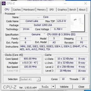 코어 i9-10900K es i9 QTB2 3.3 GHz 스레드 CPU 프로세서 = 2.5M LGA, 한개옵션0