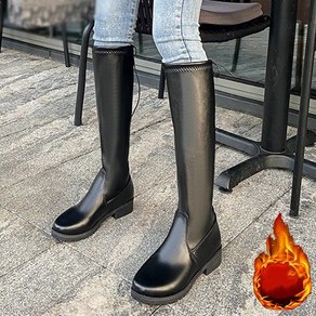 besteffie 여성용 심플한 스타일 롱 부츠 가을 겨울 데일리 착용 부드러운 인조가죽 블랙 롱 부츠 K19