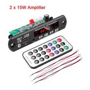 Kebidu 무선 블루투스 앰프 MP3 WMA 디코더 보드 자동차 오디오 USB TF FM 라디오 모듈 원격 제어 2*15W 25W 12V, (193)Black, 1개