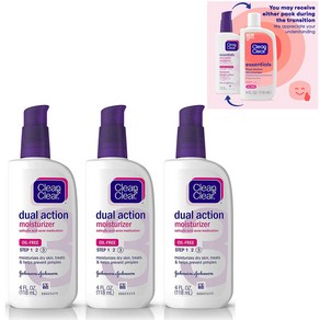 Clean & Clea Essentials 듀얼 액션 페이셜 모이스처라이저 건성 피부에 수분을 공급하고 여드름을 치료하고 예방하는 데 도움이 되는 0.5% 살리실산 여드름, 118ml, 3개