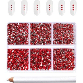 Beadsland(비즈랜드) 네일 아트 공예용 7200PCS 플랫백 라인석 세트 왁스 펜슬 1개 혼합된 6가지 크기 SS3-SS10, 라이트시암