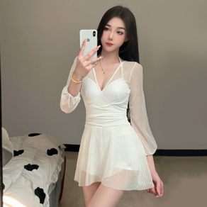 NUNUHANA 체형커버 휴양지 원피스 비치웨어 수영복 Z27, 화이트