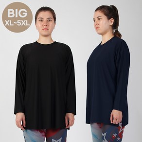 XL-5XL 여자 빅사이즈 오버핏 긴팔 롱 티셔츠 박스티 헬스 요가 필라테스 운동복 상의 커버업