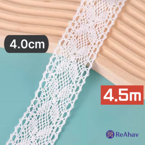 레아하브 벨라니아 레이스천 리본끈 밑단원단 4.0cmx4.5M, 1개, 화이트