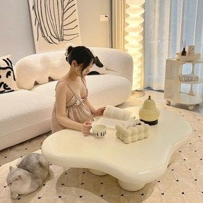 북유럽 거실 뭉게구름 디자인 소파 테이블100x69x30, 블랙