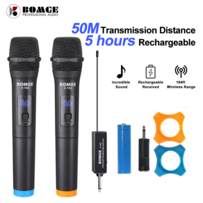 BOMGE V-102 VHF 3.5mm 6.35mm Wieless Micophone Handheld Mic Megaphone with Mini Receive, BLACK, One Belt Two, V-102A