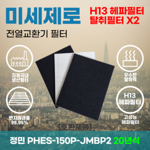 정민 PHES-150P-JMBP/2 20년형 전열교환기필터 아파트환기장치필터 헤파필터 H13등급 미세제로, 미세제로 H13헤파필터 단품, 1개