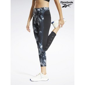 리복 Reebok 여성 블랙 W PF 키레이 프린팅 레깅스 REPA1E080BK, Black/XXS