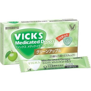 일본목캔디 일본사탕 일본캔디 다이쇼제약 VICKS 빅스 메디케이티드 드롭 슈가레스 그린 애플 25개입, 1개