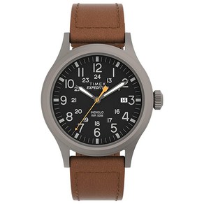 Timex 남성용 엑스페디션 스카우트 솔라 캐쥬얼 시계 40mm 쿼츠 레더 스트랩 베이지 20 (TW4B247009J), 브라운/블랙/그레이