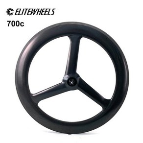 디스크휠 ELITEWHEELS700c Cabon 트라이 스포크 셋 도로 V 또는 브레이크 트랙용 튜브리스 튜블러 철인 3 종 경기 타임 트라이얼 카본, 1) Road font wheel, 1개