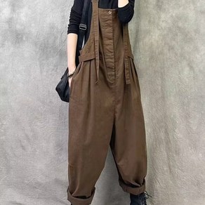 해피유통 여성 카고 캐주얼 모던 빈티지 와이드 멜빵바지jhz