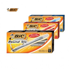 BIC 라운드 스틱 볼펜 1.0 검정색 청색 적색 빅볼펜 1타 12입, 청색 12개입 (박스포장)