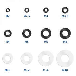 락와셔 나일론 플랫 와셔 평면 스페이서 절연 가스켓 링 나사 볼트용 블랙 화이트 플라스틱 M2 M2.5 M3 M4 M5 M6 M8 M10 M12 100 개