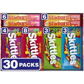 SKITTLES & STARBURST 버라이어티 팩 풀 사이즈 츄이 캔디 모음 1.8L(68온스) 30개