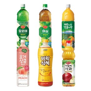 [한번에먹자쇼핑몰] 과즙음료 6종 혼합세트 해태음료 아침에 사과 팔도 비락식혜 롯데칠성 델몬트 제주사랑 감귤사랑 제주감귤 알로에 매실 웅진 요거상큼 복숭아, 6개, 1.5L