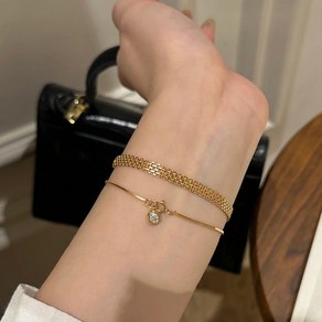 FANSYLI 14K/18K 골드 팔찌 여성 데일리 이태리 체인 골든 로프 1+1 두줄 레이어드 금 팔찌 0416F03