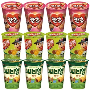 홈런볼컵 51g + 칸쵸컵 88g + 씨리얼컵 89g 4개씩 12ea / 홈런볼컵 홈런볼 칸쵸컵 씨리얼컵 씨리얼초코 초코송이 고래밥 미쯔 초코칩쿠키미니 구운감자 구운고구마, 1세트