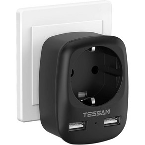 TESSAN 4000W 전원 AC 소켓 확장 1개 USB 어댑터 2개 변환 플러그, black