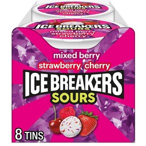 ICE BREAKERS Sous Assoted Fuit Flavoed Suga Fee Min ICE BREAKERS 사워 과일 풍미 무설탕 민트 통조림 1.5온스(8팩, 42g, 1개