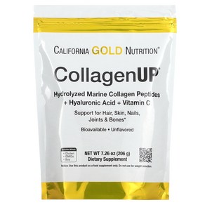 California Gold Nutrition CollagenUP 히알루론산 및 비타민C 함유 가수분해 해양 콜라겐 펩타이드 무맛 206g (7.26oz)