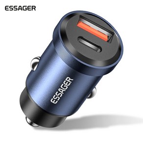 ESSAGER 자이로스코프 미니 30W 45W USB-A C타입 듀얼포트 차량용 시거잭 고속 충전기, Blue, 45W(USB A+Type C)(A-007)