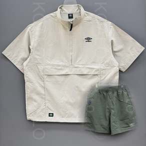 [국내백화점판] UMBRO 엄브로 25신상 클래식 반팔 스탠넥 아노락 셋업 세트 (믹스2)