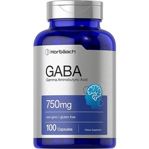 호바흐 GABA 750mg 100 캡슐 비 GMO 글루텐 무료 감마 아미노 부티 릭 산 보충제, 1개, 100정