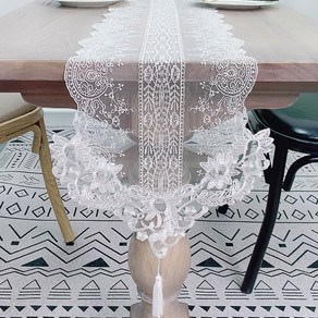 프렌치 레이스 엔틱 협탁매트 테이블매트, 1개, 30*220cm, 흰색