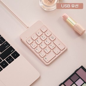 무선 휴대용 블루투스 숫자 키패드 무선키보드 충전식 유선 노트북, 유선 USB 핑크