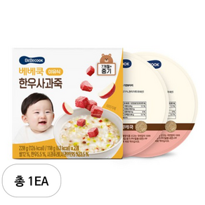 베베쿡 중기 한우사과죽 실온이유식 2p, 혼합맛(한우/사과), 220g, 1개