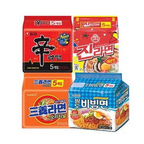 농심 신라면 5개 + 진라면 5개 + 삼양라면 5개 + 팔도 비빔면 5개, 신라면5+진라면5+삼양라면5+팔도비빔면5, 1개