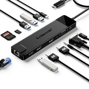 Lemoele 13 in-1 USB C 허브 유형 C 도킹 스테이션 RJ45 PD 100W 어댑터 VGA 1000Mbps 기가비트 이더넷 4K USB 3.0 허브, 검정, 검정, 1개