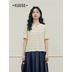 KUOSE 쿠오세티셔츠 아이보리 레이스 오피스룩 티셔츠