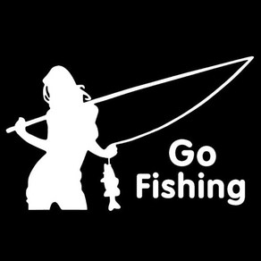 여자 GO Fishing 낚시 매니아 스티커 자동차 뒷유리 트렁크 포인트 데칼 스티커, 반사 화이트, 2개