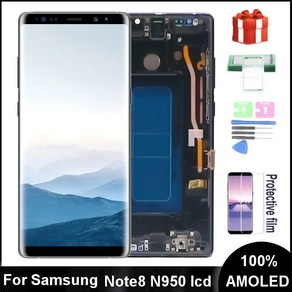 삼성 갤럭시 노트 8 N950 용 LCD 디스플레이 N950F SMN950A N950U 슈퍼 아몰레드 스크린 디지타이저 터치 유리 부품, 1개, 13.With Black Fame 482