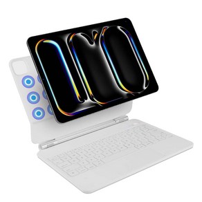 아이패드 프로 M4 11인치 13인치 7세대 호환 전용 매직 키보드 블루투스 케이스 한글 각인 iPad Po 케이스나라, 화이트