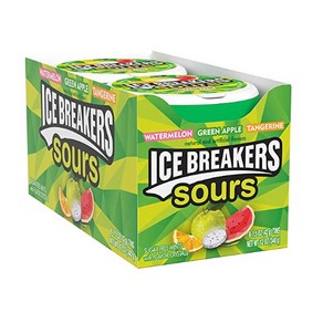 ICE BREAKERS Sous Assoted Fuit Flavoed Suga Fee Mints 아이스 브레이커 사워 모듬 과일 맛 무설탕 민트 틴 1.5온스(8개입, ICE BREAKERS Sous 다양한 과일 맛 무설, 1개, 42g