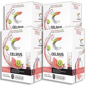 Celsius 셀시어스 온더고 에너지 파우더 무설탕 키위 구아바 라임 14스틱 4팩, 4개, 14회분