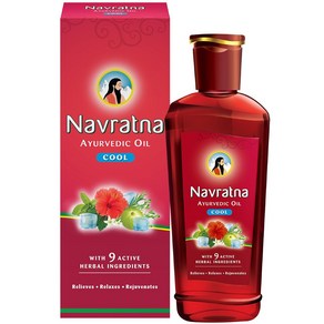 Navatna Ayuvedic Cool Oil9가지 아유르베다 허브의 독특한 조합 몸살 피로 불면 및 긴장 완화두피 건강 개선휴식 및 활력 회복 쿨링 효과300ml, 300ml(1팩), 병팩