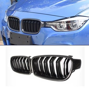 BMW F10 5시리즈 F30 3시리즈 수전사 카본 키드니 그릴 2줄 3색 520d 320d 328i 528i 등 [00072], 1세트, 3번 F30 3시리즈 올블랙 카본