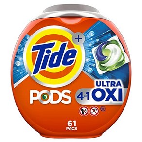 Tide PODS Ulta Oxi Laundy Detegent Soap Pacs 6 Tide PODS Ulta Oxi 세탁 세제 비누 팩 61개 전처리제 및 얼룩 제거, 1개