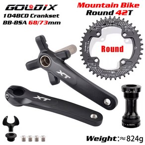 XT 자전거 크랭크 세트 104BCD MTB 체인 링 블랙 라운드 타원형 알루미늄 합금 하단 170mm 175mm 32T 34T 36T 38T, Cank BB Round 42T, 1개