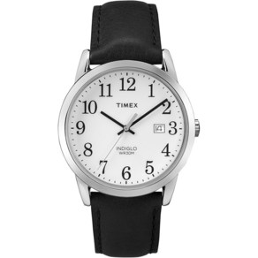 Timex 남성용 이지 리더 손목시계 블랙 20 38mm 레더 스트랩 (TW2V266009J), 블랙/실버톤/화이트/38mm