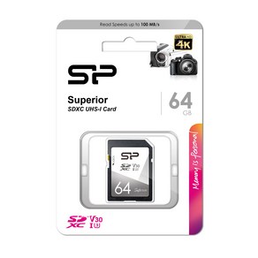[실리콘파워] SD카드 Supeio SDXC UHS-I U3 4K UHD 64GB [100/80MB], 1개