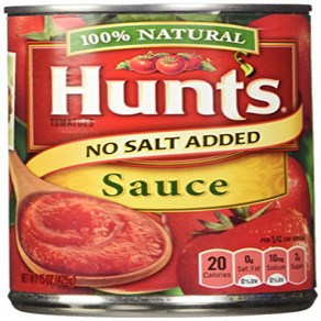 Hunt's No Salt Added Tomato Sauce 15oz Can (Pack of 6) Hunt's 무염 토마토 소스 15온스 캔 (6팩), 425g, 6개