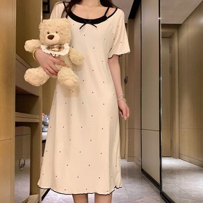 주디앤 여성 퓨어 도트 레이어드 캡내장 골지 원피스 파자마