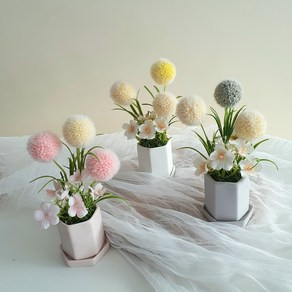 [납골당화분 폼폼/핑크 옐로우 그레이] 납골당꾸미기 미니어처 미니 성묘 조화, 그레이, 1개
